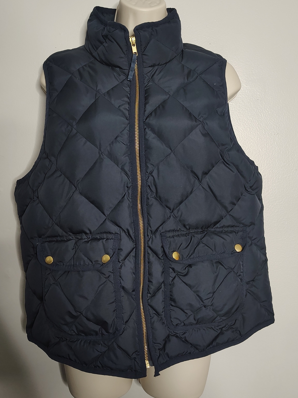 J Crew Blue Excursion Quilted Down Vest Women’s Large Full Zip Insulated